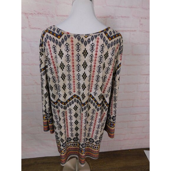 Cato Woman 18/20W Boho Tribal Print Tunic Top Long Sleeve Tie Neck - Picture 7 of 12